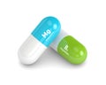 3d rendering of magnesium nad vitaminum B6 pill over white background