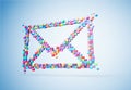 3D rendering mail icons colorful pixel on wall. Patch inside for cubes isolated.