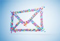 3D rendering mail icons colorful pixel on wall. Patch inside for cubes isolated. Royalty Free Stock Photo