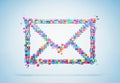 3D rendering mail icons colorful pixel on wall. Patch inside for cubes isolated.