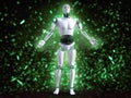 3D rendering of male robot with bokeh light effect.