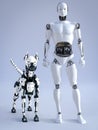 3D rendering of male robot with a futuristic robot dog Royalty Free Stock Photo