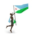 Man holding djibouti Flag