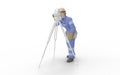 3d rendering of a man using a theodolite isolated in white studio