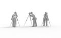 3d rendering of a man using a theodolite isolated in white studio