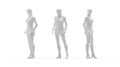 3D rendering of a mannequin isolated on white multiple views clothes
