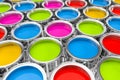 3d rendering of many color buckets with bright colors