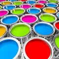 3d rendering of many color buckets with bright colors