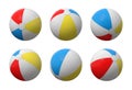 3d rendering of many identical inflated beach balls with white, red, yellow and blue stripes. Royalty Free Stock Photo