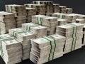 Piles of 100 dollar bill wads Royalty Free Stock Photo