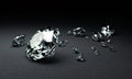 3D Rendering many size diamonds on dark gray surface