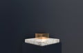 3d rendering marble pedestal located in black background, square platform with gold detail, 3d render, scene with