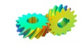 3D rendering - material stress analysis on two bevel gears