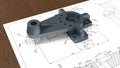 3D rendering - Mechanical part over 2D technical drawing