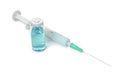 3d rendering of a medical syringe and ampoule with turquoise liquid isolated on white background Royalty Free Stock Photo