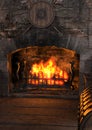 3D Rendering Medieval Bedroom Fireplace