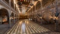 3D rendering of a medieval great hall in a palace or castle Royalty Free Stock Photo