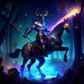 3D rendering of a medieval knight riding a horse in a fantasy forest Generative AI Royalty Free Stock Photo