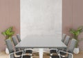 3D rendering meeting room with chairs , table and little tree or working space