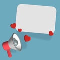 3d rendering megaphone with speech balloon and hearts icon