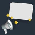 3d rendering megaphone with speech balloon and star icon