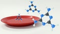 3d rendering of melamine molecules and red plastic plate.