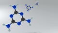 3d rendering of melamine molecules and red plastic plate.