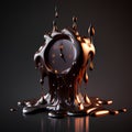 3d rendering of a melting clock with a drop of chocolate.