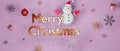 3D Rendering of Merry Christmas golden text snowman and colorful gifts Snow flakes on blur background. For a card or a banner.