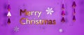 3D Rendering of Merry Christmas text Snow flakes on purple background. For a card or a banner. Christmas Concept