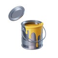 3d rendering, metal bucket with yellow paint isolated on white background, construction clip art Royalty Free Stock Photo