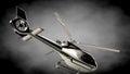 3d rendering of a metalic reflective helicopter on a dark background