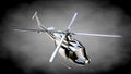 3d rendering of a metalic reflective helicopter on a dark background