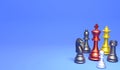 3D rendering metallic chess piece on blue background