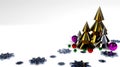 3D rendering metallic shiny Christmas tree with snowflakes. Christmas concept