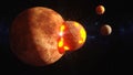 Meteorite crashing against planet