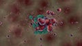 3D rendering of microorganisms, viruses, and red blood cells in a cell. Illustration for medical compositions, the idea of health