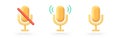 3d rendering microphone icon. Yellow voice vector icon. Sound, record, podcast symbol.