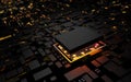 3D rendering microprocessor CPU chipset central processor unit on the illumination circuit computer mainboard. Cyber and