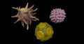 Pollen grains, bacteria, virus microbial structures extreme close up . 3d rendering illustration