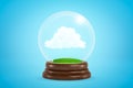 3d rendering of miniature white fluffy cloud inside glass ball globe on light blue background. Royalty Free Stock Photo