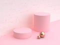 3d rendering minimal abstract cylinder shape white wood pink wall scene