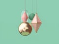 3d rendering minimal gold pink ball hanging christmas decoration concept green background