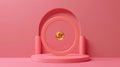 3d rendering of minimal scene of blank podium with cryptocurrency bitcoin theme. Display stand for product presentation mock up.