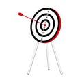 3D rendering of a missile on the bullseye of a dartboard on a stand isolated on a white background Royalty Free Stock Photo