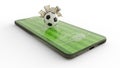 3d rendering of Mobile phone Soccer betting. Football and Nigeria Naira notes on phone screen. Soccer field on smartphone screen
