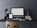 3d rendering of mock up design template of blank white screen of computer and tablet on the left for your web and apps preview in Royalty Free Stock Photo