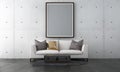 The modern living room and picture frame on empty concrete wall texture background interior design / 3D rendering Royalty Free Stock Photo