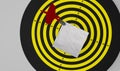 Mock-up of yellow black dartboard and red dart arrow Royalty Free Stock Photo