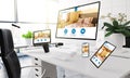 devices floating on mid air mockup showing booking room website Royalty Free Stock Photo